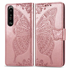 Custodia Portafoglio In Pelle Farfalla Cover con Supporto per Sony Xperia 1 III Rosa