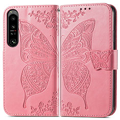 Custodia Portafoglio In Pelle Farfalla Cover con Supporto per Sony Xperia 1 IV Rosa Caldo