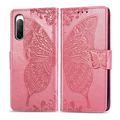 Custodia Portafoglio In Pelle Farfalla Cover con Supporto per Sony Xperia 10 II Rosa Caldo