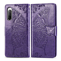 Custodia Portafoglio In Pelle Farfalla Cover con Supporto per Sony Xperia 10 II Viola