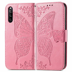 Custodia Portafoglio In Pelle Farfalla Cover con Supporto per Sony Xperia 10 III Lite Rosa Caldo