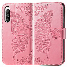 Custodia Portafoglio In Pelle Farfalla Cover con Supporto per Sony Xperia 10 IV Rosa Caldo