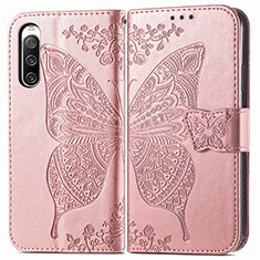 Custodia Portafoglio In Pelle Farfalla Cover con Supporto per Sony Xperia 10 V Rosa