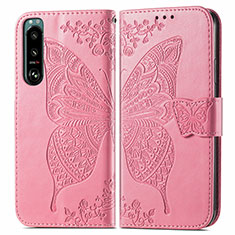 Custodia Portafoglio In Pelle Farfalla Cover con Supporto per Sony Xperia 5 III Rosa Caldo