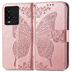 Custodia Portafoglio In Pelle Farfalla Cover con Supporto per Vivo iQOO 9T 5G Rosa