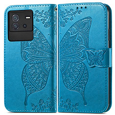 Custodia Portafoglio In Pelle Farfalla Cover con Supporto per Vivo iQOO Neo6 5G Blu