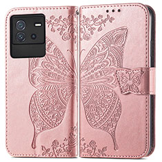 Custodia Portafoglio In Pelle Farfalla Cover con Supporto per Vivo iQOO Neo6 5G Rosa