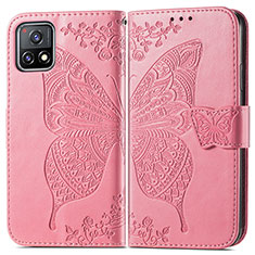 Custodia Portafoglio In Pelle Farfalla Cover con Supporto per Vivo iQOO U3 5G Rosa Caldo