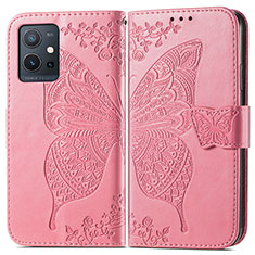 Custodia Portafoglio In Pelle Farfalla Cover con Supporto per Vivo iQOO Z6 5G Rosa Caldo