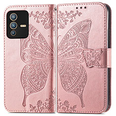 Custodia Portafoglio In Pelle Farfalla Cover con Supporto per Vivo V23 Pro 5G Rosa