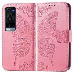 Custodia Portafoglio In Pelle Farfalla Cover con Supporto per Vivo X60 Pro+ Plus 5G Rosa Caldo