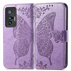 Custodia Portafoglio In Pelle Farfalla Cover con Supporto per Vivo X70 5G Lavanda