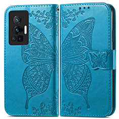 Custodia Portafoglio In Pelle Farfalla Cover con Supporto per Vivo X70 Pro 5G Blu