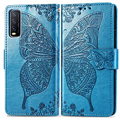 Custodia Portafoglio In Pelle Farfalla Cover con Supporto per Vivo Y20a Blu