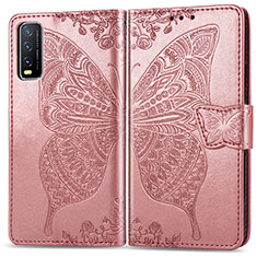 Custodia Portafoglio In Pelle Farfalla Cover con Supporto per Vivo Y30 Rosa