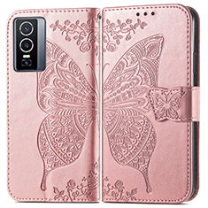 Custodia Portafoglio In Pelle Farfalla Cover con Supporto per Vivo Y76 5G Rosa