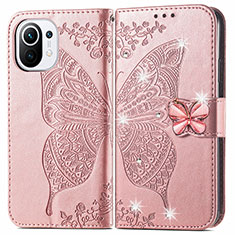Custodia Portafoglio In Pelle Farfalla Cover con Supporto per Xiaomi Mi 11 Lite 4G Rosa