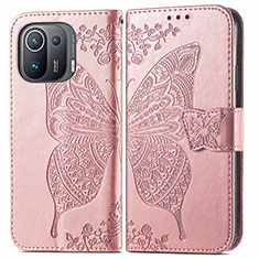 Custodia Portafoglio In Pelle Farfalla Cover con Supporto per Xiaomi Mi 11 Pro 5G Rosa