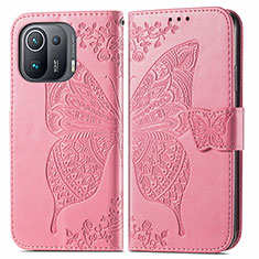 Custodia Portafoglio In Pelle Farfalla Cover con Supporto per Xiaomi Mi 11 Pro 5G Rosa Caldo