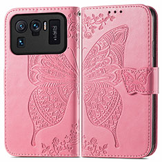 Custodia Portafoglio In Pelle Farfalla Cover con Supporto per Xiaomi Mi 11 Ultra 5G Rosa Caldo