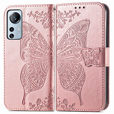 Custodia Portafoglio In Pelle Farfalla Cover con Supporto per Xiaomi Mi 12 5G Rosa