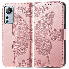 Custodia Portafoglio In Pelle Farfalla Cover con Supporto per Xiaomi Mi 12 Lite 5G Rosa