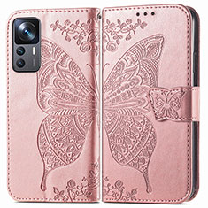 Custodia Portafoglio In Pelle Farfalla Cover con Supporto per Xiaomi Mi 12T Pro 5G Rosa