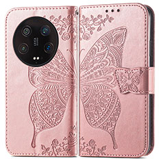 Custodia Portafoglio In Pelle Farfalla Cover con Supporto per Xiaomi Mi 13 Ultra 5G Oro Rosa