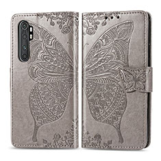 Custodia Portafoglio In Pelle Farfalla Cover con Supporto per Xiaomi Mi Note 10 Lite Grigio