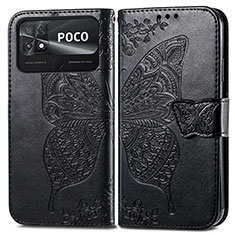 Custodia Portafoglio In Pelle Farfalla Cover con Supporto per Xiaomi Poco C40 Nero