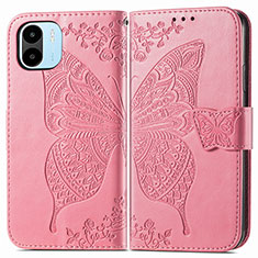 Custodia Portafoglio In Pelle Farfalla Cover con Supporto per Xiaomi Poco C51 Rosa Caldo