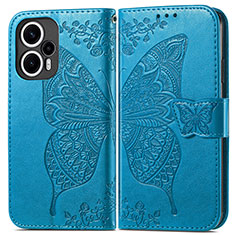 Custodia Portafoglio In Pelle Farfalla Cover con Supporto per Xiaomi Poco F5 5G Blu