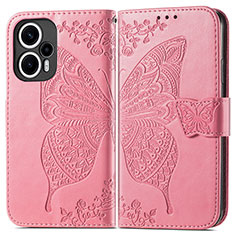 Custodia Portafoglio In Pelle Farfalla Cover con Supporto per Xiaomi Poco F5 5G Rosa Caldo