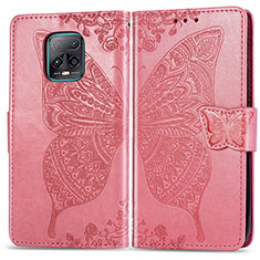 Custodia Portafoglio In Pelle Farfalla Cover con Supporto per Xiaomi Redmi 10X Pro 5G Rosa Caldo