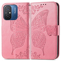 Custodia Portafoglio In Pelle Farfalla Cover con Supporto per Xiaomi Redmi 11A 4G Rosa Caldo