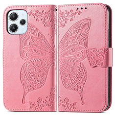 Custodia Portafoglio In Pelle Farfalla Cover con Supporto per Xiaomi Redmi 12 4G Rosa Caldo