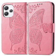 Custodia Portafoglio In Pelle Farfalla Cover con Supporto per Xiaomi Redmi 12 5G Rosa Caldo