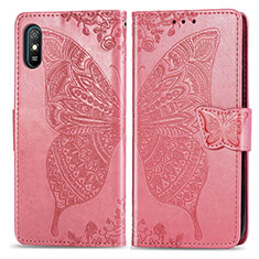 Custodia Portafoglio In Pelle Farfalla Cover con Supporto per Xiaomi Redmi 9A Rosa Caldo