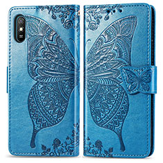 Custodia Portafoglio In Pelle Farfalla Cover con Supporto per Xiaomi Redmi 9AT Blu
