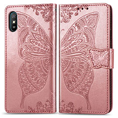 Custodia Portafoglio In Pelle Farfalla Cover con Supporto per Xiaomi Redmi 9AT Rosa