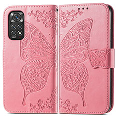 Custodia Portafoglio In Pelle Farfalla Cover con Supporto per Xiaomi Redmi Note 11 Pro 4G Rosa Caldo
