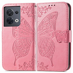 Custodia Portafoglio In Pelle Farfalla Cover con Supporto per Xiaomi Redmi Note 13 5G Rosa Caldo