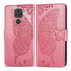 Custodia Portafoglio In Pelle Farfalla Cover con Supporto per Xiaomi Redmi Note 9 Rosa Caldo