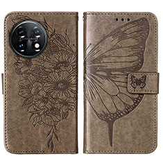 Custodia Portafoglio In Pelle Farfalla Cover con Supporto Y01B per OnePlus 11 5G Grigio