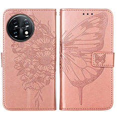 Custodia Portafoglio In Pelle Farfalla Cover con Supporto Y01B per OnePlus 11 5G Oro Rosa