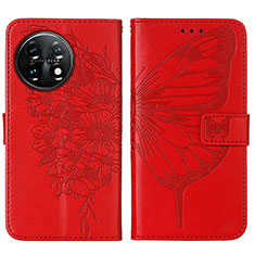 Custodia Portafoglio In Pelle Farfalla Cover con Supporto Y01B per OnePlus 11 5G Rosso