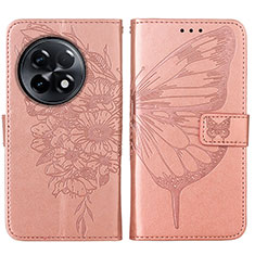 Custodia Portafoglio In Pelle Farfalla Cover con Supporto Y01B per OnePlus 11R 5G Oro Rosa