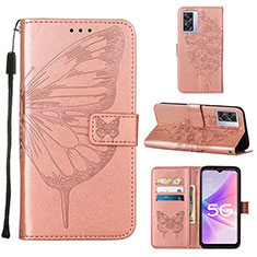 Custodia Portafoglio In Pelle Farfalla Cover con Supporto Y01B per OnePlus Nord N300 5G Oro Rosa
