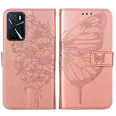 Custodia Portafoglio In Pelle Farfalla Cover con Supporto Y01B per Oppo A54s Oro Rosa