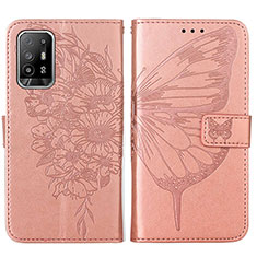 Custodia Portafoglio In Pelle Farfalla Cover con Supporto Y01B per Oppo A94 5G Oro Rosa